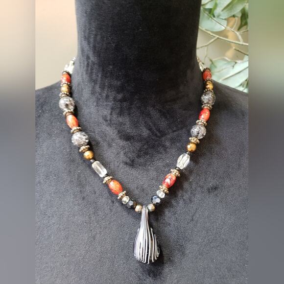 Womens Fashion Boho Silk Stone Onyx Gemstone & Pearl Necklace with Lobster Clasp - Picture 1 of 8